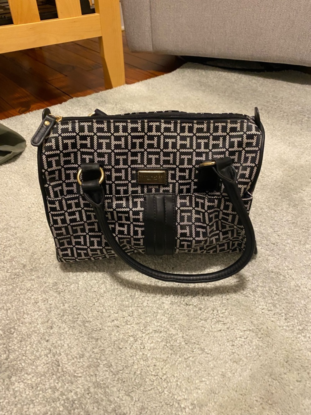 Tommy Hilfiger Black & White Monogram Satchel Bag